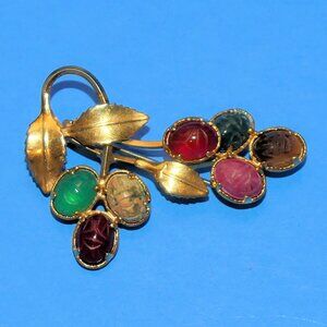 Vintage AC 12k GF Scarab Brooch Pin Leaf Vine Egyptian Revival Gold Filled